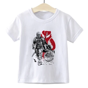 

Star Wars New Mandalorian Print Kids T Shirt Funny Kawaii Cartoon Girl Top Harajuku White Round Neck Short Sleeves Boys Tshirt