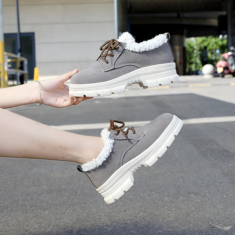 fashion new Ankle boots Shoes Faux fur Warm Plush Winter Cross strap Female Shoes Casual Imitation suede Snow Boots grey black k858