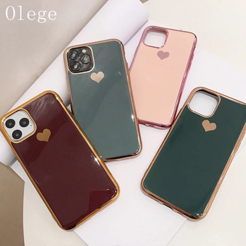 Гальванический чехол для телефона с сердечком iPhone 11 Pro Max XR X XS 7 8 6 6S Plus