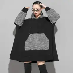 Уличная одежда 2019, зимняя новая женская одежда, модная Толстовка с длинным рукавом, свободные длинные толстовки в клетку, женские пуловеры
