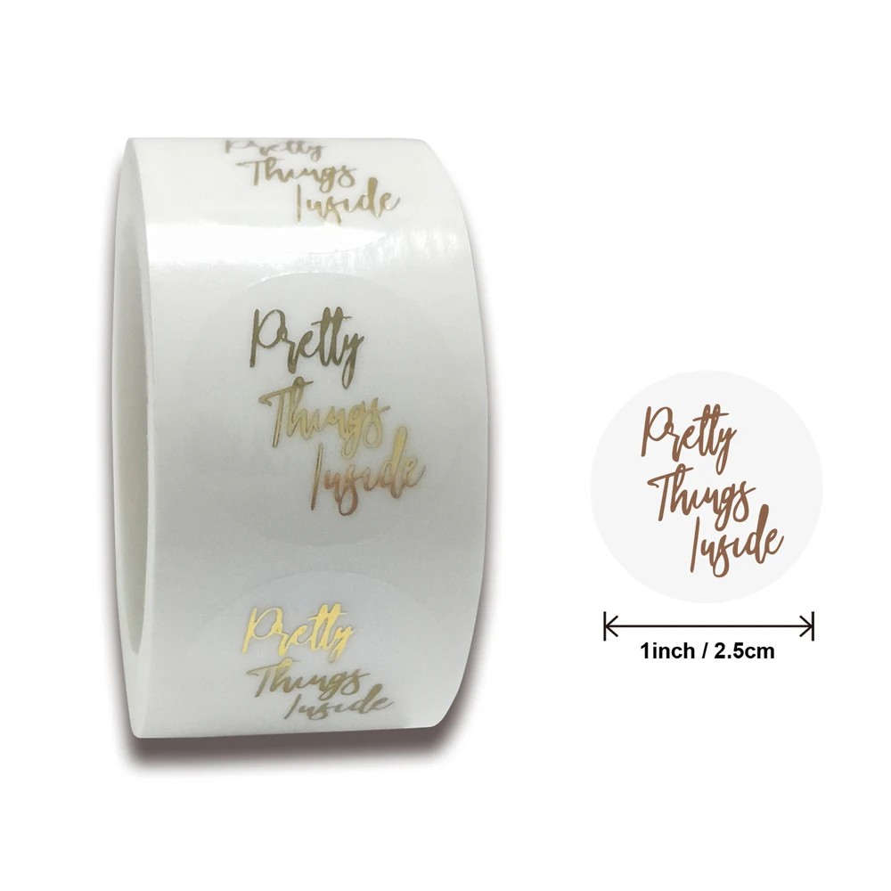 50-500pcs Pretty Things Inside Stickers 1in Round Paper Gold Thank you stickers for Small Business Packaging Seal Label Stickers afbeelding