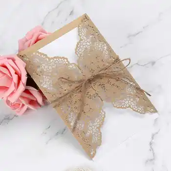 

30/50 Pcs/set Design Wedding Invitations Flower Pattern Laser Cut Lace West Cowboy Customize Invitation Cards Send Seal Envelope
