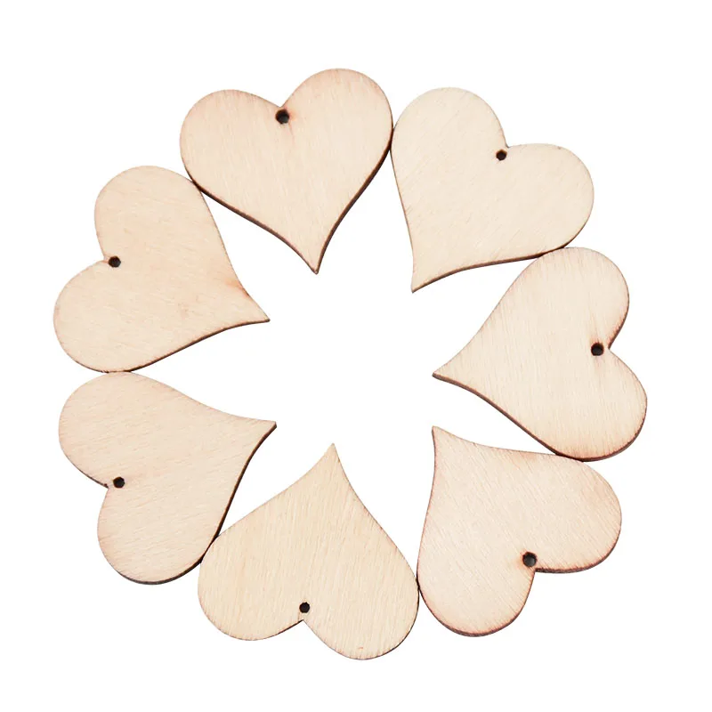 Wooden Love Heart Hanging Ornaments Natural Unfinished Wood Slices Rustic Wedding Party Decorations Home DIY Craft Scrapbooking