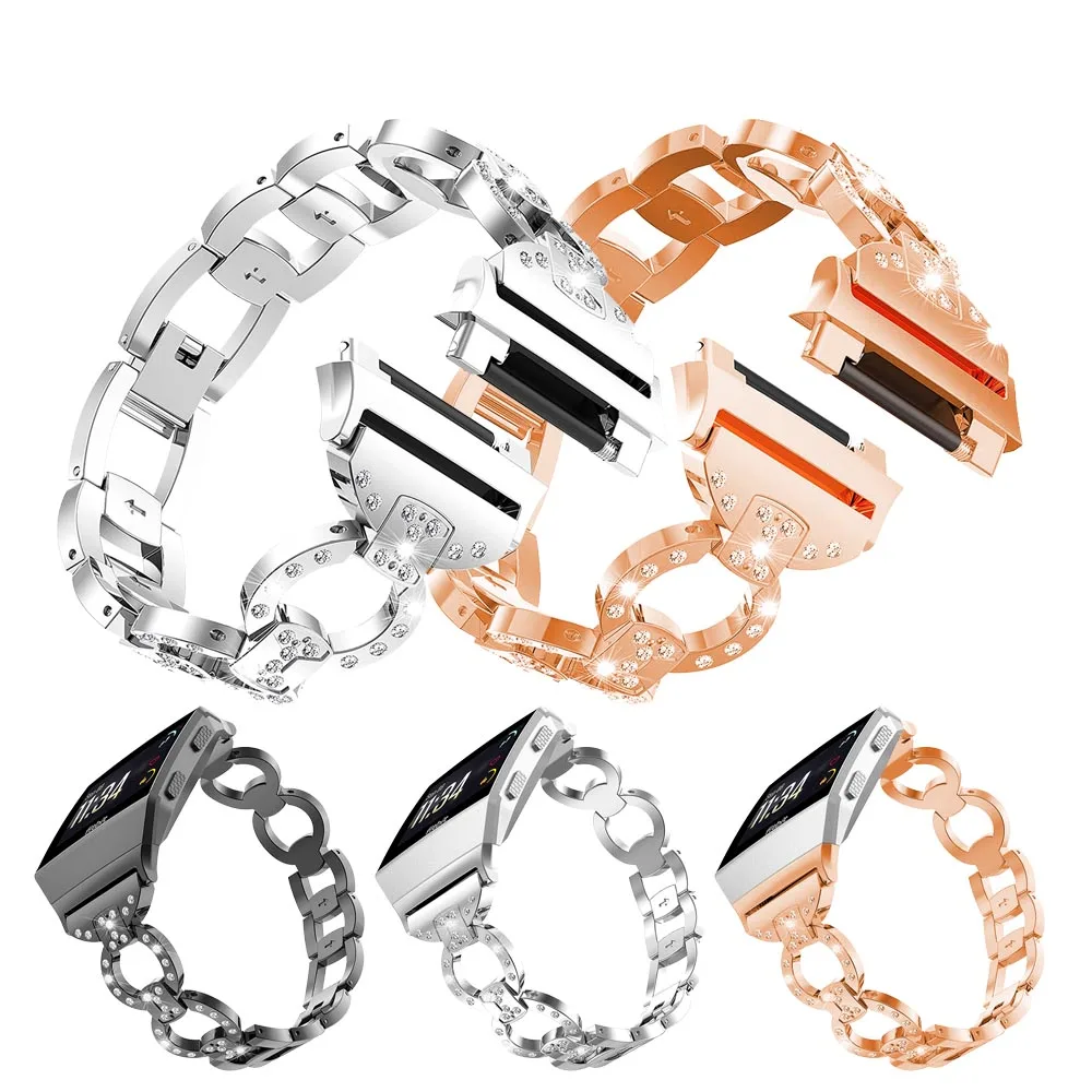 Fashion Stainless Steel with luxury rhinestone Bracelet For Fitbit Ionic Smart watch Metal Replacement correa | Электроника