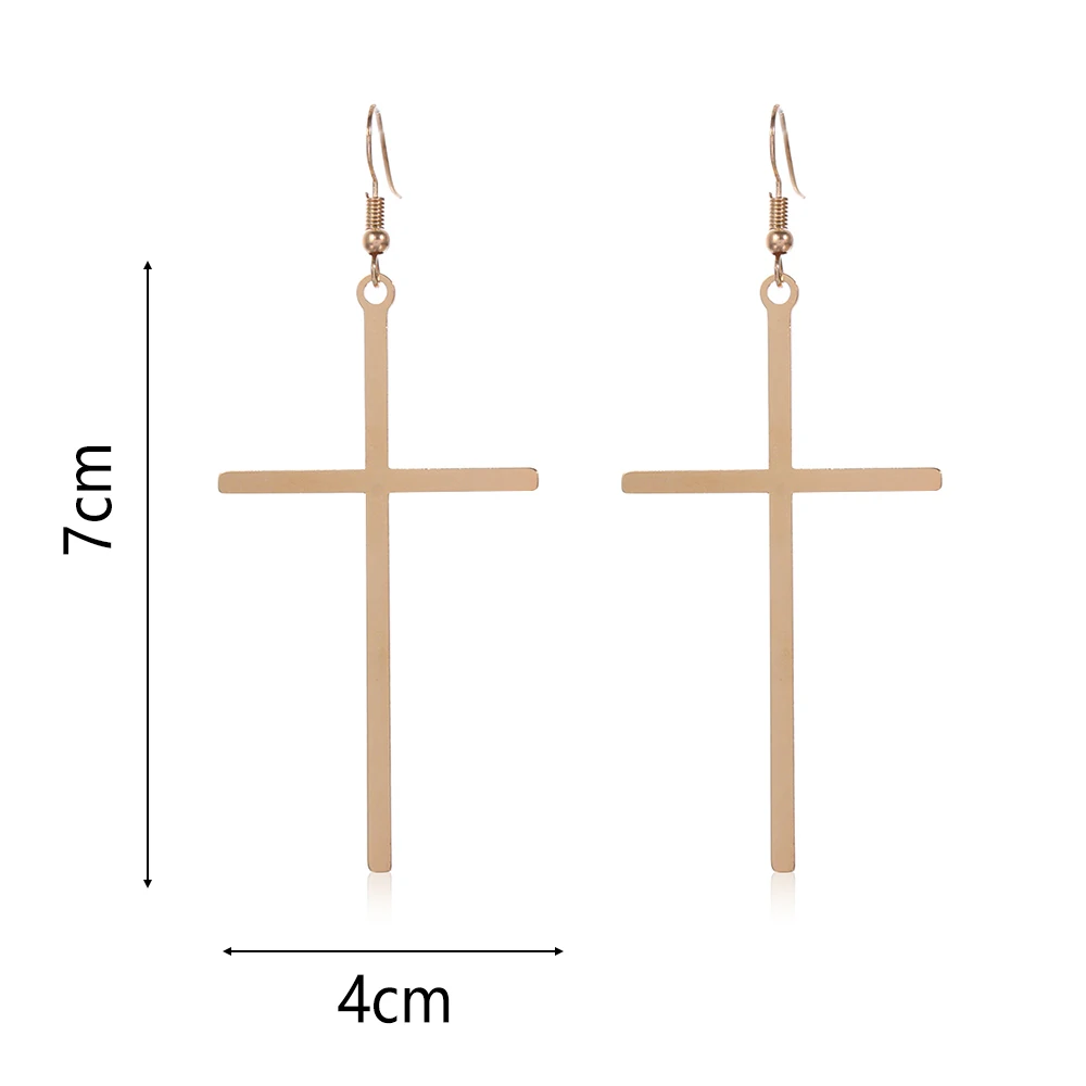 Ethnic Big Cross Long Earrings For Women Gold Color Drop Earrings Jewelry Bijoux Ethnique Femmes Punk Cross Earring