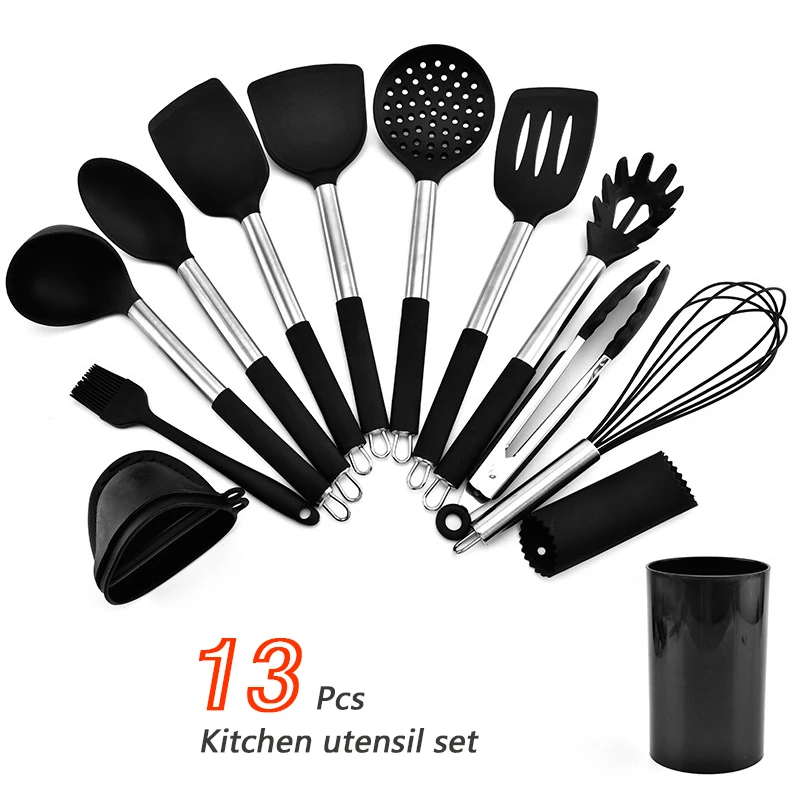 Kitchen Utensil Set 13Pcs Stainless Steel Silicone Cooking Utensils Non-stick Spatula with Storage Box Kitchenware Cooking Tools