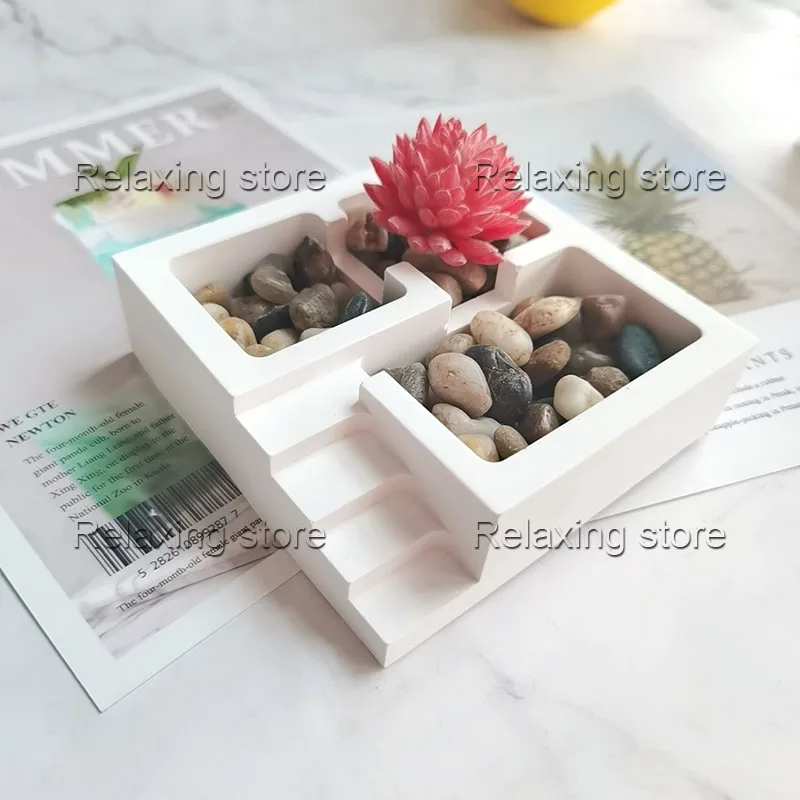 Creative Stairs Concrete Planter Silicone Flowerpot Mold Mini Succulent Plants Pot Cement Storage Container Resin Mould