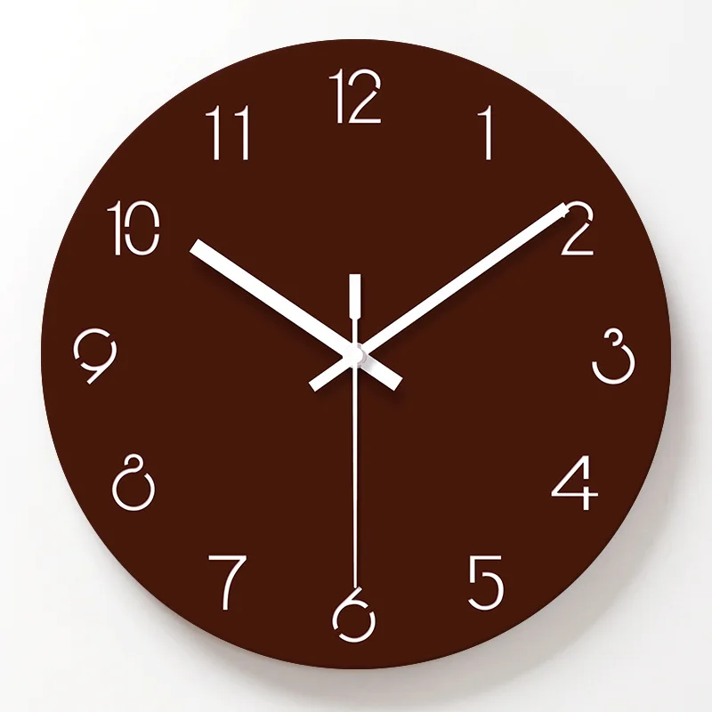 12 дюймы, настенные часы из стекла, акриловые современные домашние декоративные часы Бесшумный ход, не тикающие синие настенные часы - Цвет: Шоколад