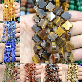 

FLTMRH 14mm Natural Stone Crystal Tiger Eye Aventurine Clover Loose Beads Beaded Jewelry Making Bracelet Necklace Parts 25pcs