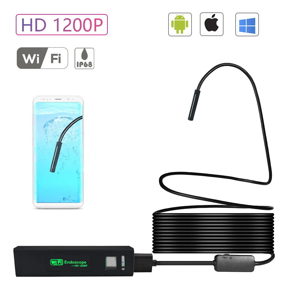 

1200P HD WIFI Endoscope Camera Mini Waterproof Soft Cable Inspection Camera USB Endoscope BorescopeFor IOS Iphone Android