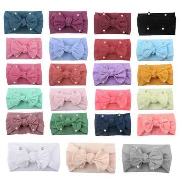 

Baby Toddler Girls Kids Pearl Bow Knot Turban Solid Headband Hair Band Headwrap