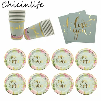 

Chicinlife Wedding Party Disposable Tableware Mr Mrs Paper Plates Cups Love You Napkins Bridal Shower Bachelorette Party Decor