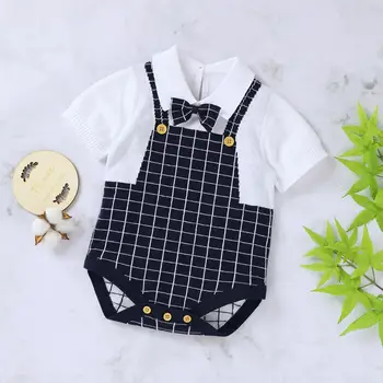 

Newborn Baby Bodysuits Fashion Summer Infant Boys Gentlemen Onesie Tops Plaid Knitted Toddler Kids Jumpsuit Outfit Children Wear