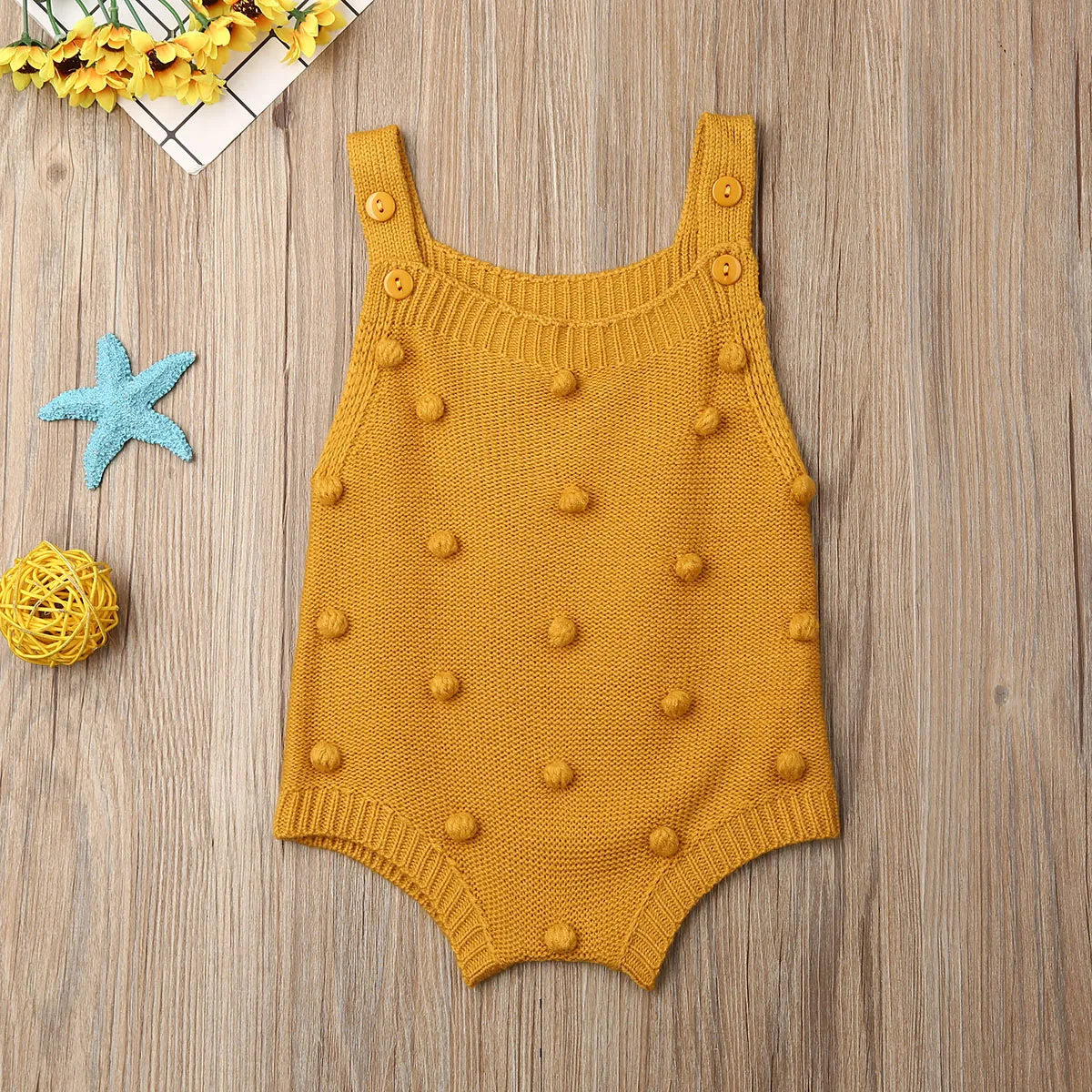 Newborn Baby Knitted Rompers Little Balls Summer Girl ​Sleeveless ​Jumpsuit ​Clothes Ruffle One-piece Romper Outfit 0-18 Months