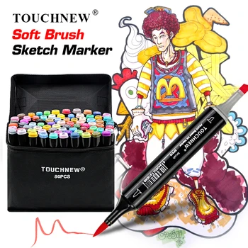 

TOUCHNEW Single Color Markers Dual Brush Markers Oily Alcohol Based Sketch Markers For Drawing Manga Art Supplies Pens