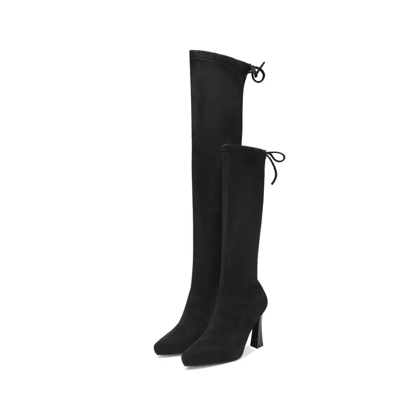 ESVEVA/ г.; элегантные сапоги до колена из флока со шнуровкой; модные теплые зимние женские сапоги на меху с острым носком на толстом каблуке; размеры 34-39