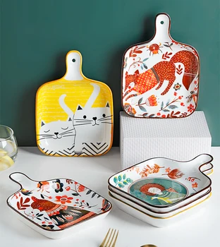 

Ceramic Baking Tray Western Dishes Oven High Temperature Shaped Rectangular Baking Tray Single Handle Colorful