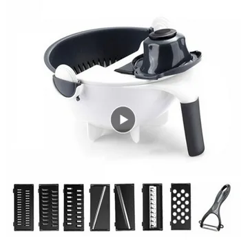 

11 PCS Multi Manual Slicer Rotate Vegetable Cutter With Drain Basket Multi Function Kitchen Veggie Shredder Grater Slicer Peeler