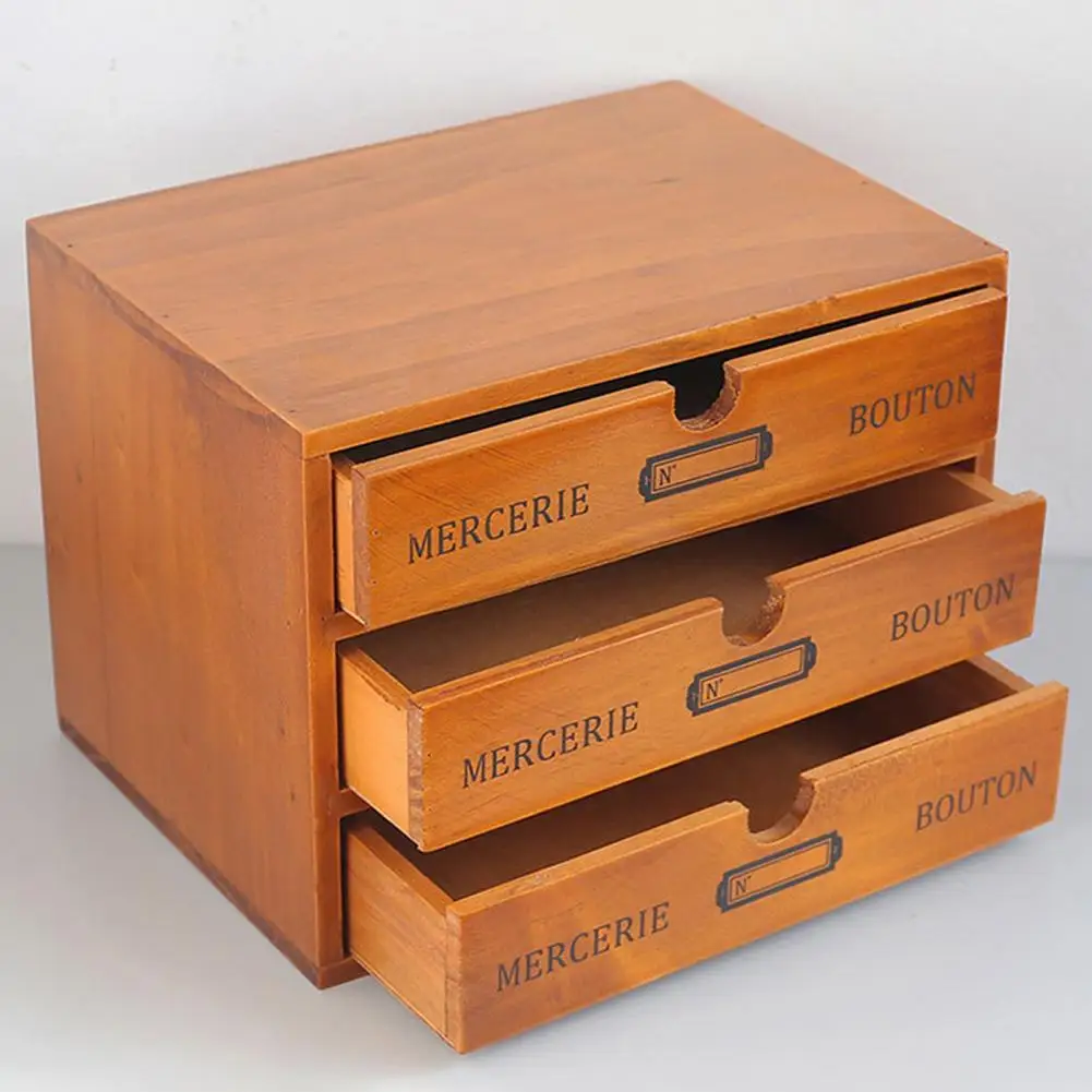 Retro Wooden Storage Box Office Desktop 4-layer Drawer Cabinet Multifunctional |