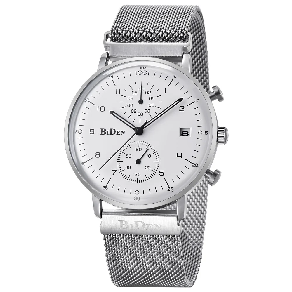BIDEN, мужские часы, модные, вперед, 2 циферблата, Relojes Hombre, серебро, нержавеющая сталь, водонепроницаемые, авто, дата, наручные часы, Erkek Kol Saati