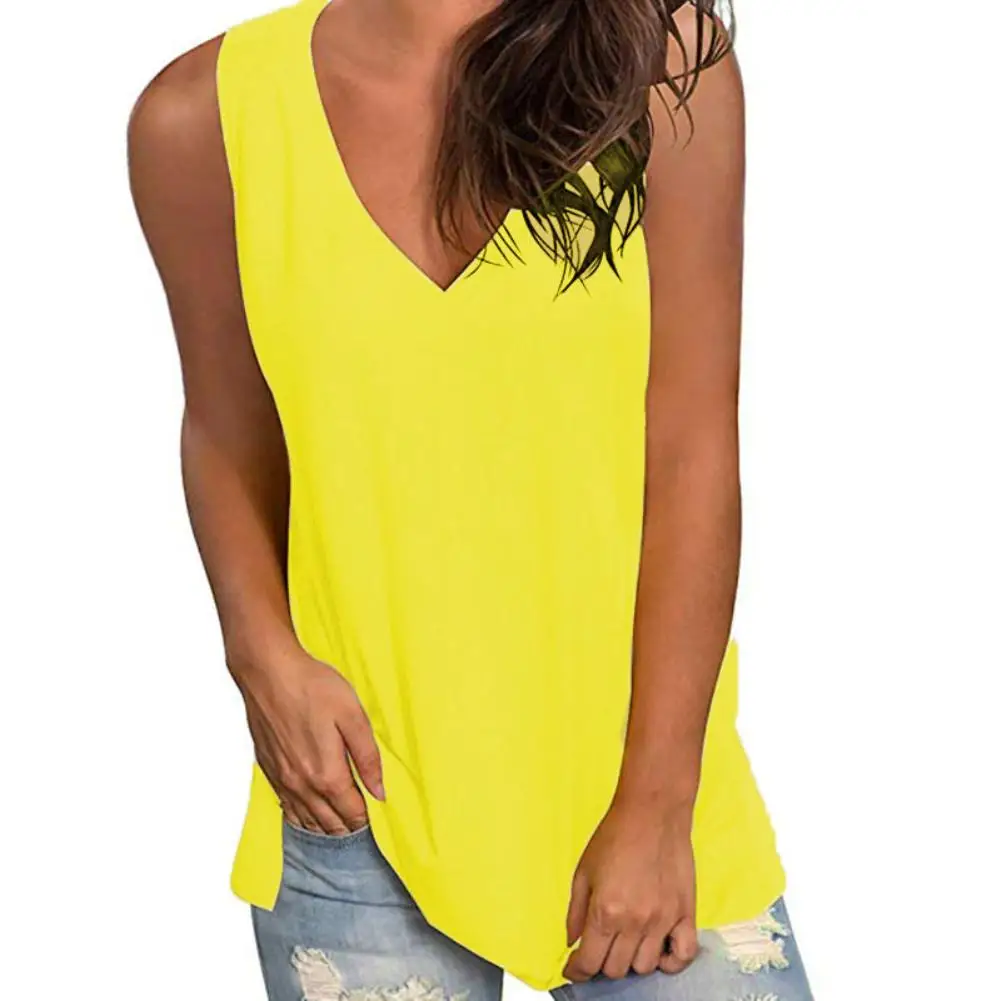 Women Vest Casual Summer Solid Color V Neck Sleeveless Loose Vest T