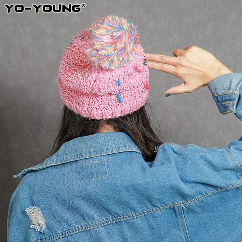 Yo-Young, вязаные шапочки, женские осенние шапочки, шапка, женская теплая шапка, хлопок, повседневная, Harajuku, шапочка вязаная, 53-58 см