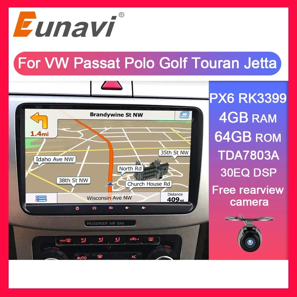 Eunavi 2 Din Android автомобильный мультимедийный плеер для VW Jetta Golf MK5 MK6 Passat B6 Polo Skoda авто