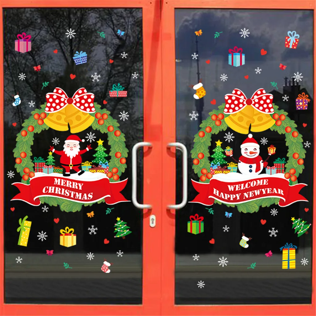 Веселые рождественские настенные наклейки на окна, стеклянные праздничные настенные наклейки, настенные панно с Санта-Клаусом, Новогодние рождественские украшения для домашнего декора - Цвет: E