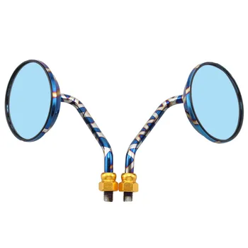 

Universal 10mm Motorcycle Scooter Round Rear View Mirror Handlebar Mount Side Mirrors Blue Square Cafe Racer