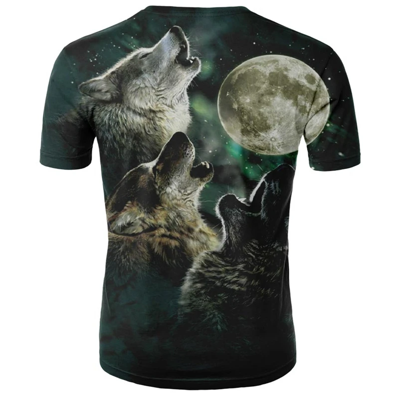 Летняя мужская уличная футболка с круглым вырезом и коротким рукавом, футболки, топы, забавные животные, Мужская одежда, повседневная футболка с 3D принтом волка