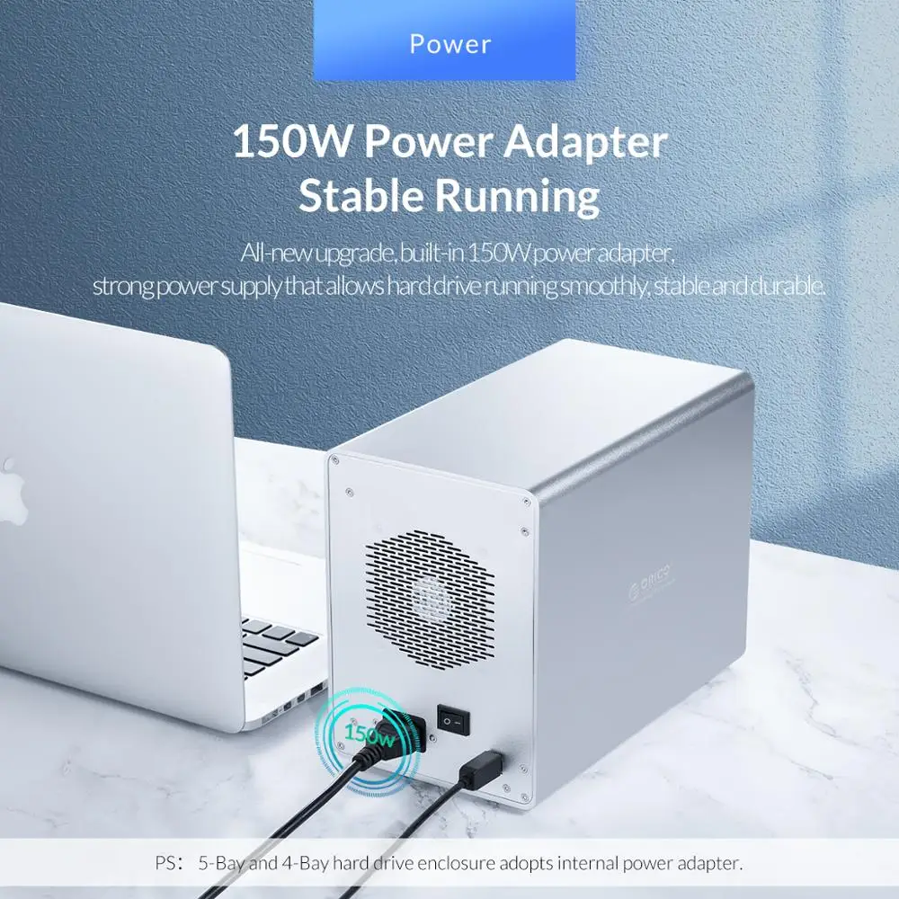  Estación de acoplamiento ORICO 5 Bay 35 ''USB3.0 HDD con adaptador de alimentación interno de 150W 