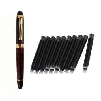 

A+Jinhao 11 Pcs Accessories: 1 Pcs M Nib 18KGP Fountain Pen Spider Red & 10 Pcs X450 Length 5.2cm Ink Sac Blue