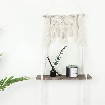 

Simple Hanging Shelf Rope Wall Shelf Decorative Wall Mount Shelf Wooden Board Shelf Sundry Shelf Rack for Home Bedroom