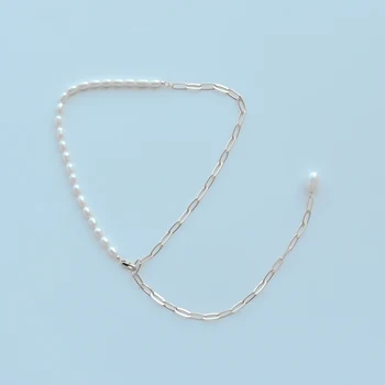 

LONDANY Oval Natural Freshwater Pearl Necklace Metal Chain Splicing Necklace Various Wearing Methods Necklace Large Pear pendant