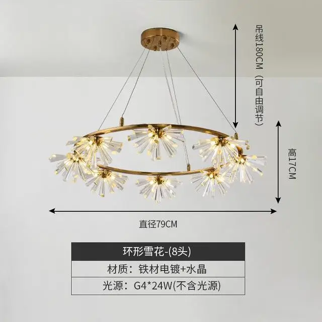 New Crystal Pendant Lights Creative Restaurant Living Room Snowflake Led Circular Hanging Lamp Luxury Postmodern Bedroom Light - Цвет корпуса: 8 Heads