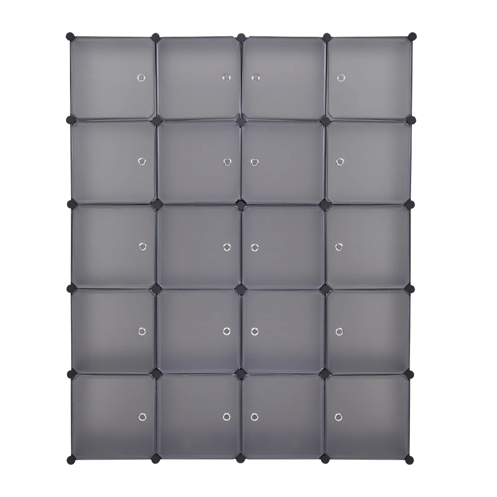 

[US-W]Wardrobe 20 Cube Organizer Stackable Storage Shelves Design Multifunctional Modular Closet Cabinet with Hanging Rod Brown