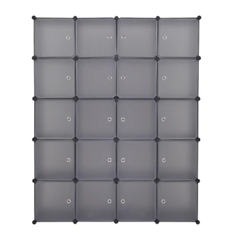 

[US-W]Wardrobe 20 Cube Organizer Stackable Storage Shelves Design Multifunctional Modular Closet Cabinet with Hanging Rod Brown