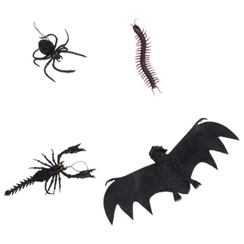 

4Pcs Halloween Simulation Insects Soft Rubber Terrifying Spider Bat Scorpion Centipede for Horror Party Prank Game Masquerade