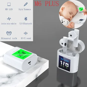 

TWS M6 Plus Wireless Headphones Bluetooth 5.0 Earphone With LCD Display Smart Forehead Thermometer HiFi Stereo Earbuds For Phone