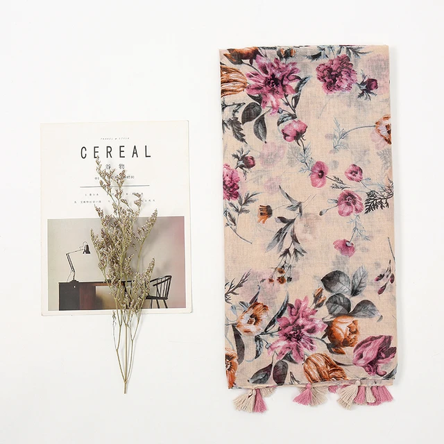 2021 Vrouwen Etnische Bloemen Kwastje Katoenen Sjaal Sjaal Print Kaki Wrap  Vintage Pashmina Stola Bufandas Moslim