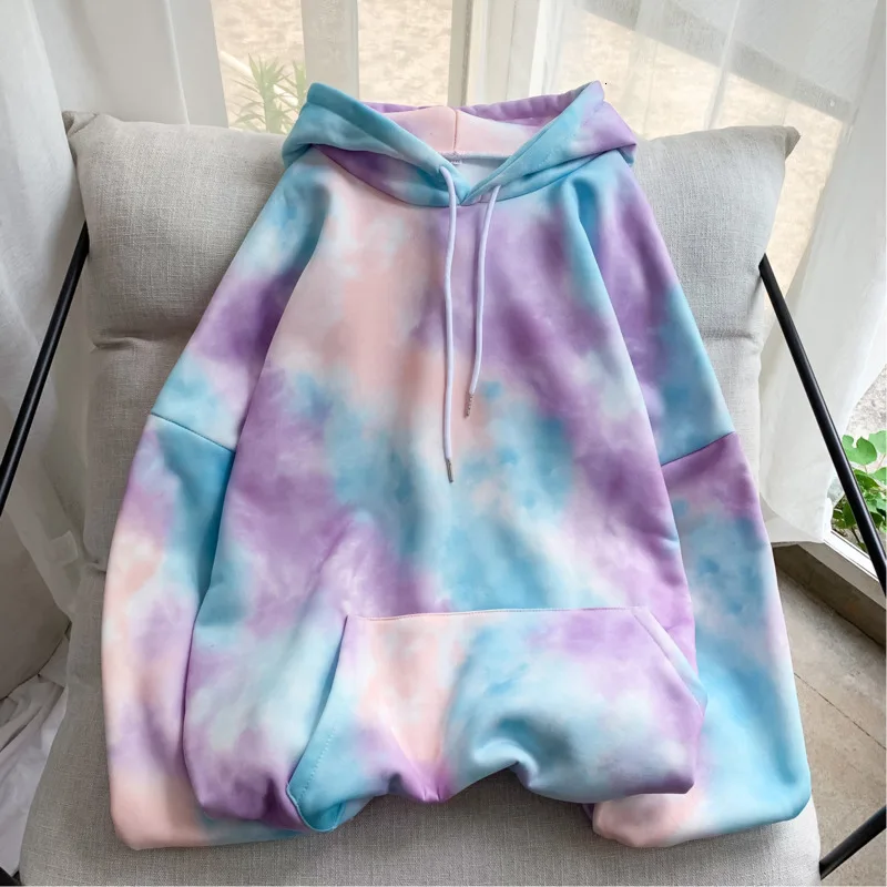 Hip Hop Hoodies Men Fashion Tie Dyed Casual Plus Velvet Hooded Sweatshirt Man Streetwear Wild Loose