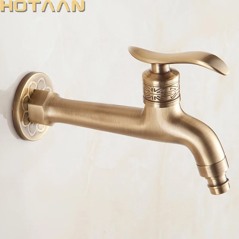 Long garden use Bibcock faucet tap crane Antique Brass Finish Bathroom Wall Mount Washing Machine Water Faucet Taps YT-5156-A
