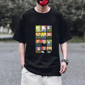 

New Mens T Shirts Horror Fighter Pennywise Michael Myers Jason Voorhees Halloween Men T-Shirts Top Cotton Short Sleeve T Shirts