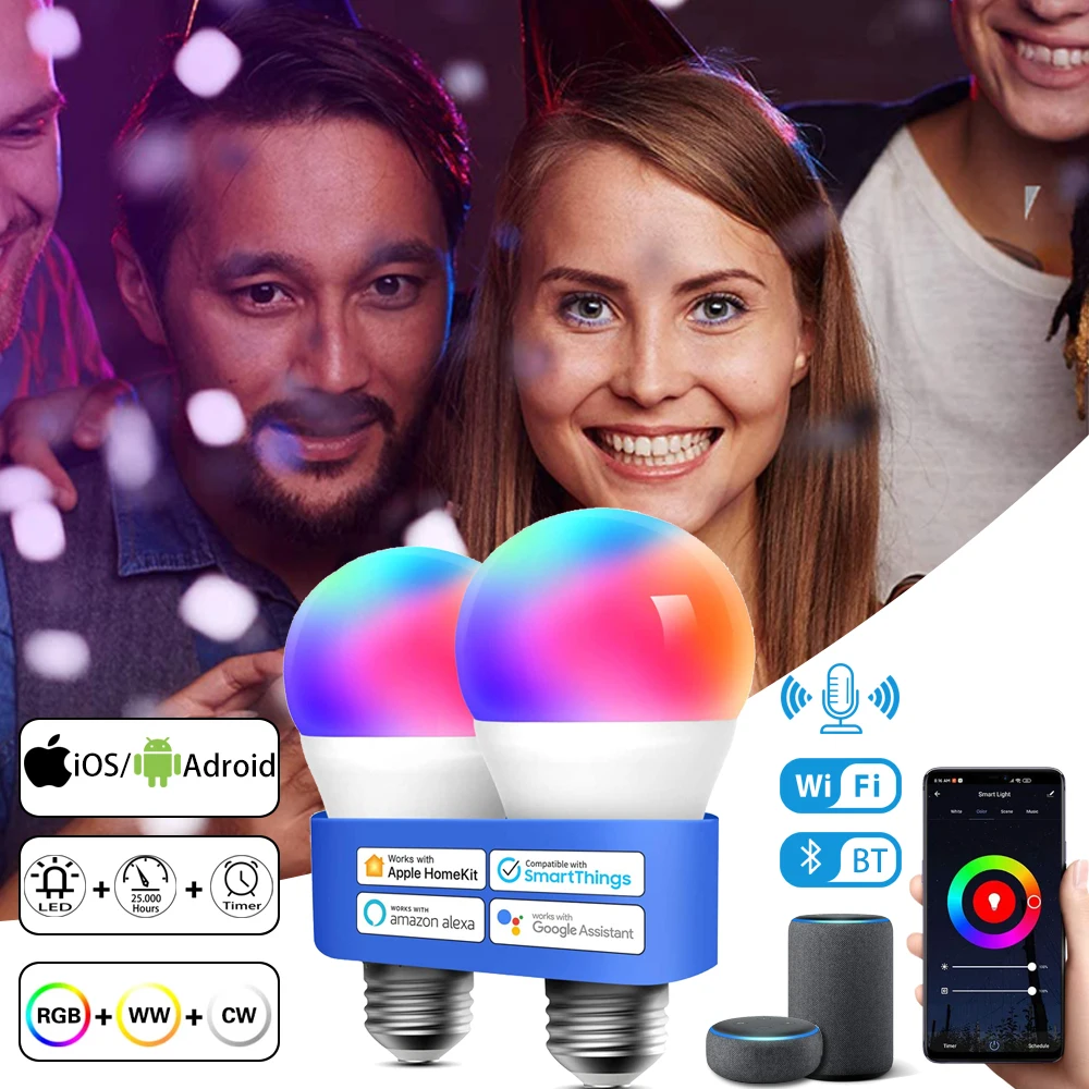 

E27 LED Bulb RGBW Bluetooth 4.0 5-20w App Smart Voice Music Control Light Multi-color LED Bulb Family Lighting Color Dimmable