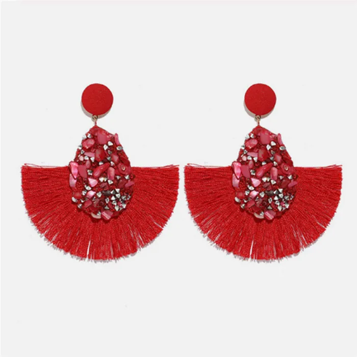 Ztech Red Resin/Crystal Drop Earrings For Women Handmade Fringed Tassel Dangle Statement Wedding Earrings Party Christmas Gift - Окраска металла: Z916-Red