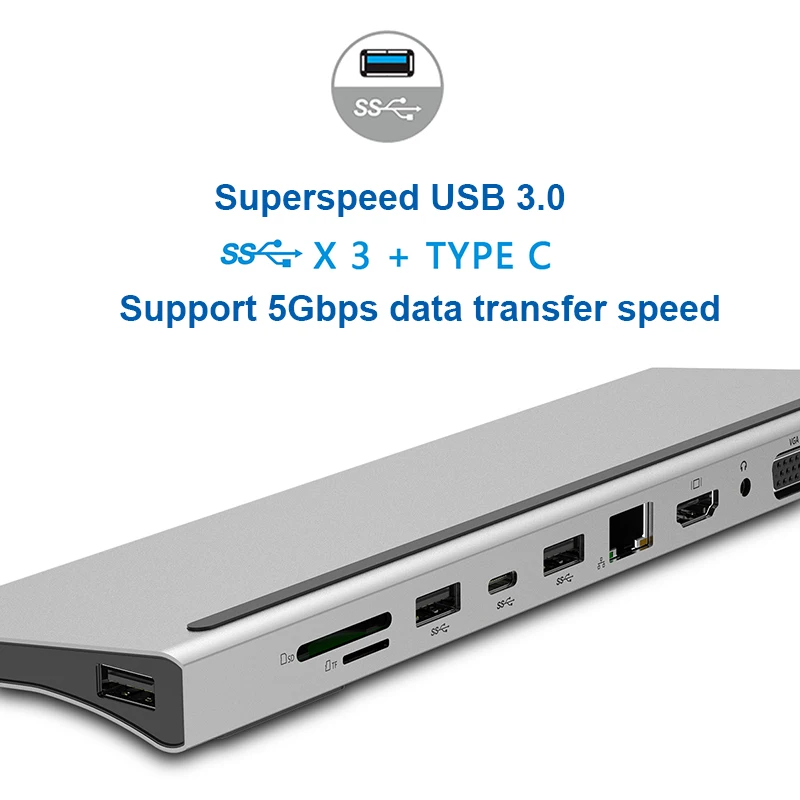 11 in 1 USB C Laptop Docking Station Type C to HDMI VGA RJ45 Ethernet USB 3.0 SD/TF Card Reader Wit
