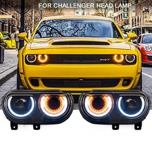 Car LED Halo Headlights with DRL Amber Turn Signal High Low Beam Headlamp For Dodge Challenger 2008 2014 Daytime Running Lights