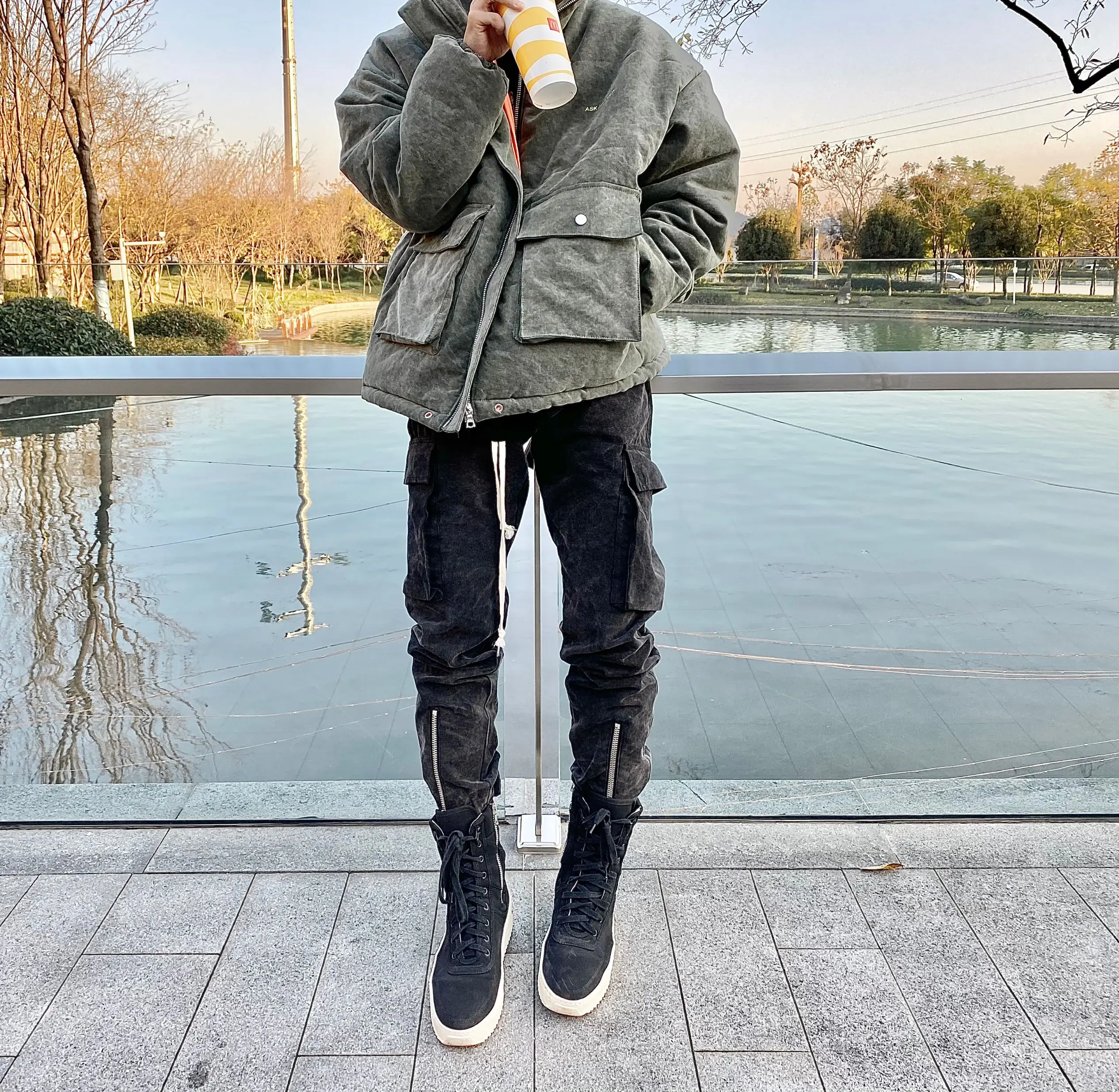 Men Cargo Pants Black Ribbons Block Multi-Pocket Harem Joggers Harajuku Sweatpant Hip Hop Casual Ankle zipper Trousers | Мужская одежда