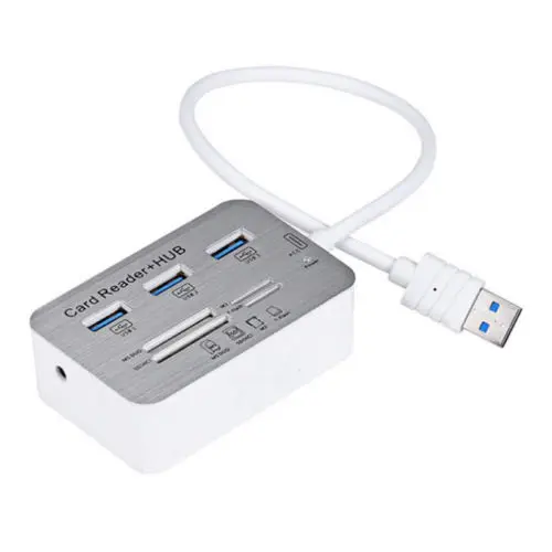 New Protable 3 Port Aluminum USB 3.0 Hub With MS SD M2 TF Multi-In-1 Card Reader
