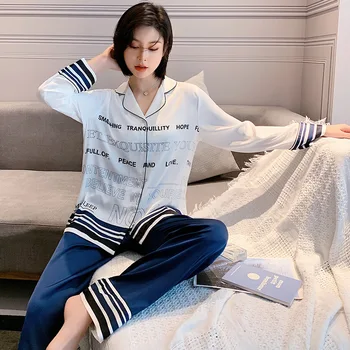 

Spring New Viscose Fiber Sleepwear Nightshirt Women's Thin Fashion Long-Sleeved Pajamas Set Soft bathrobe